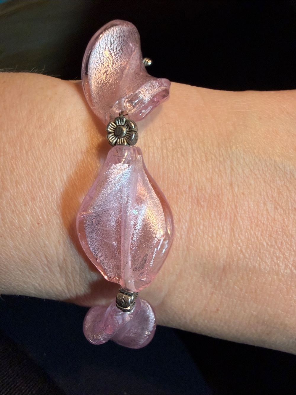 Iridescent Pink Glass Petal Bracelet - Women's Jewelry